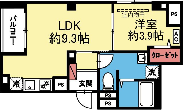1階角部屋の1LDK
