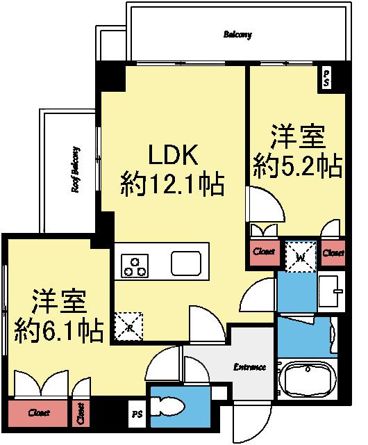 最上階・角部屋の2LDK