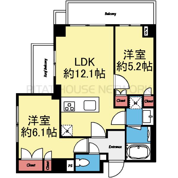 最上階・角部屋の2LDK