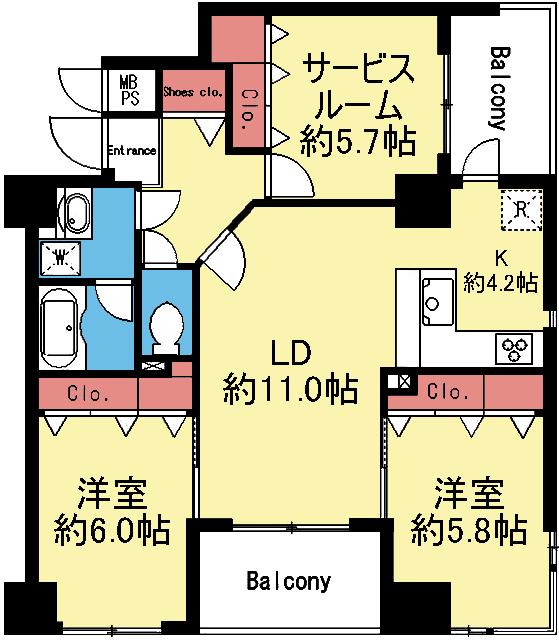 リビング中心の2SLDK