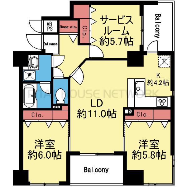 リビング中心の2SLDK