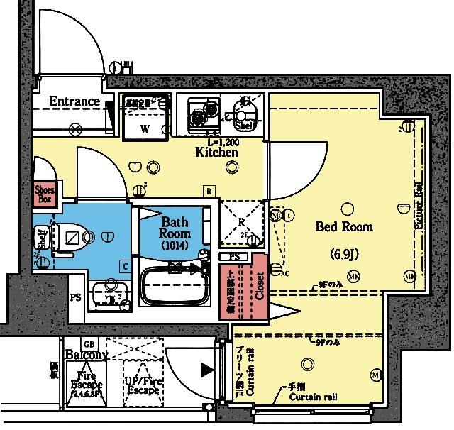 南東向きの1Kです