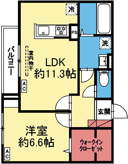 南西向き1LDK＋WIC