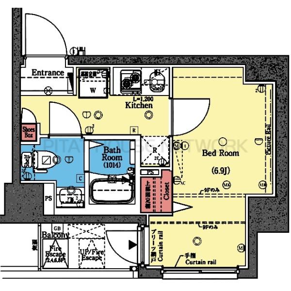 南東向きの1Kです