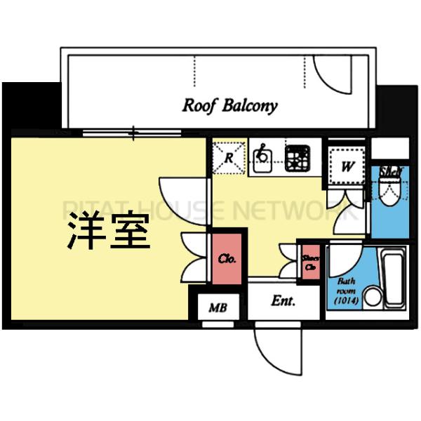 ルーフバルコニー付き1K