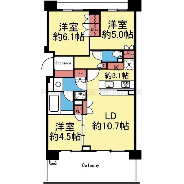 全室洋室の南向き3LDK