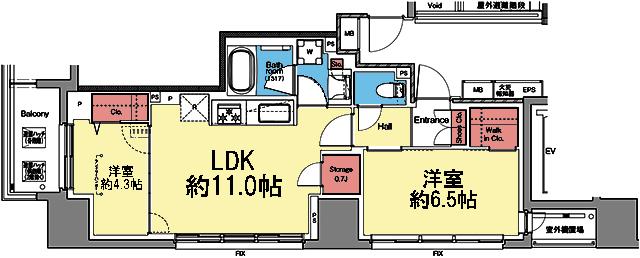 収納豊富な2LDK