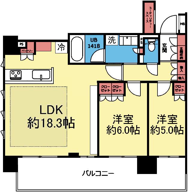 南東向き角部屋の2LDK