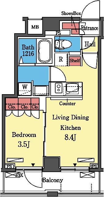 対面式キッチンの1LDK