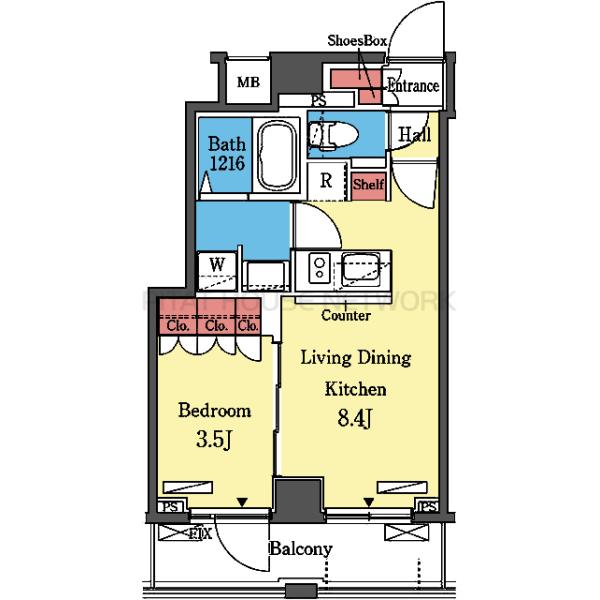 対面式キッチンの1LDK