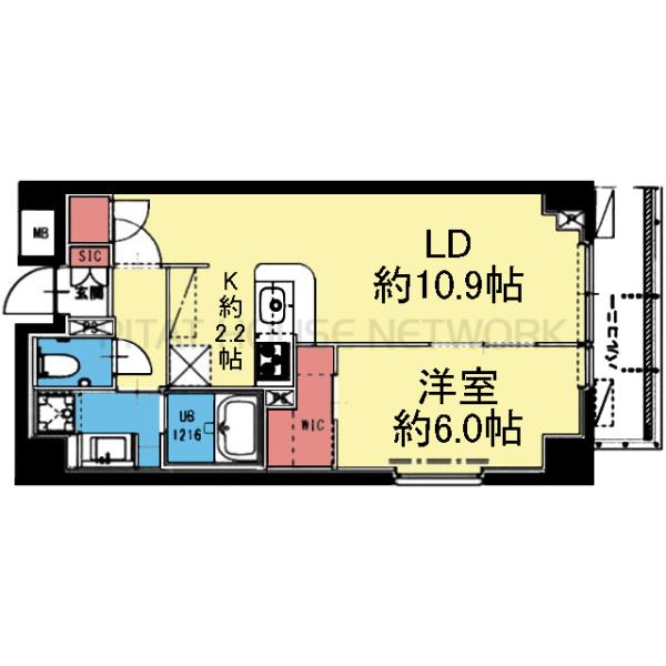 対面式キッチンの1LDK