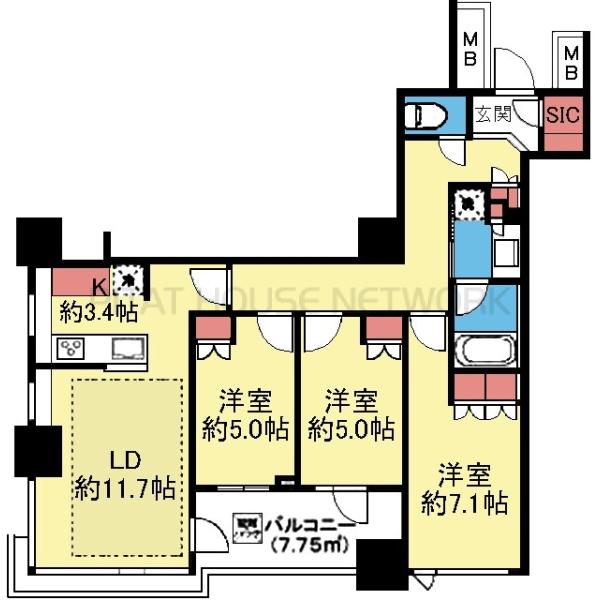 南西側角部屋です