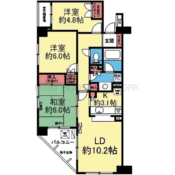 2面採光の角部屋です