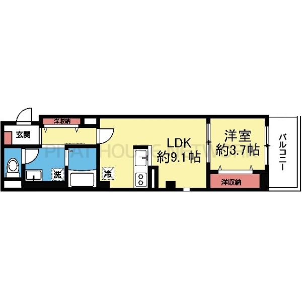 対面式キッチンの1LDK