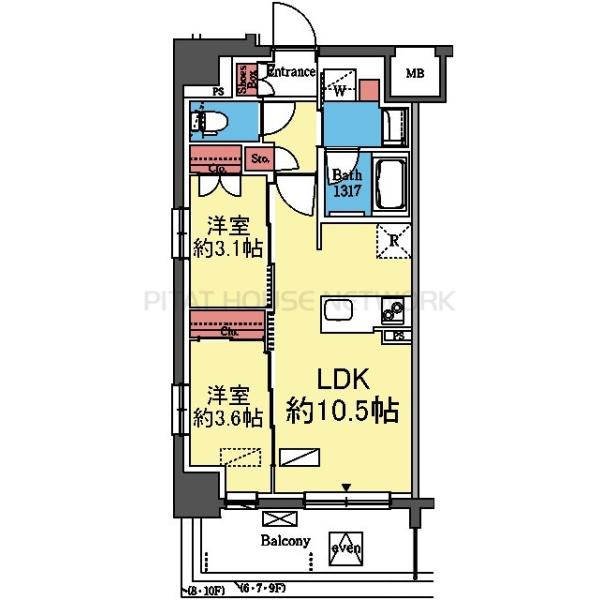 2面採光の角部屋です