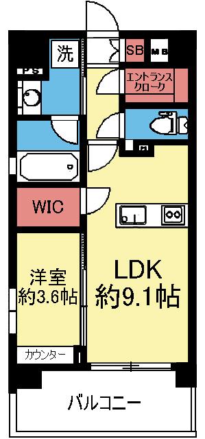 収納豊富な南東向き1LDK