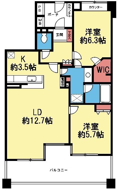 玄関ポーチ付き2LDK＋2WIC