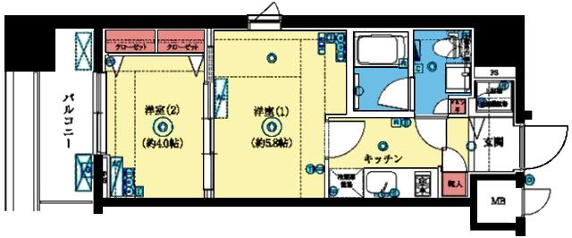 2面採光の角部屋です