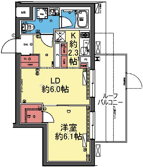 ルーフバルコニー付き1LDK