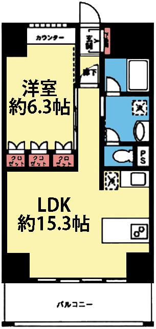 収納豊富な1LDK