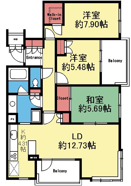 最上階の角部屋です