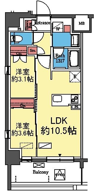 2面採光の角部屋です