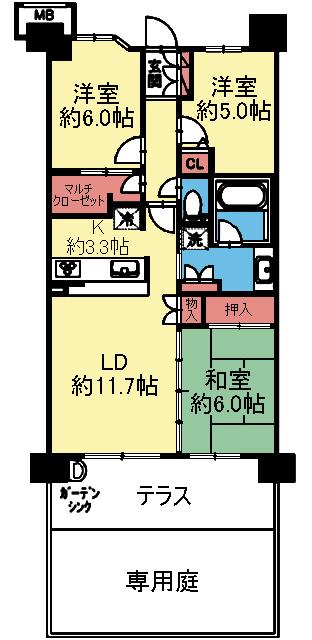 専用庭付き3LDK