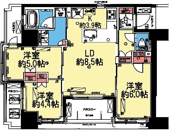 南向き三方角部屋