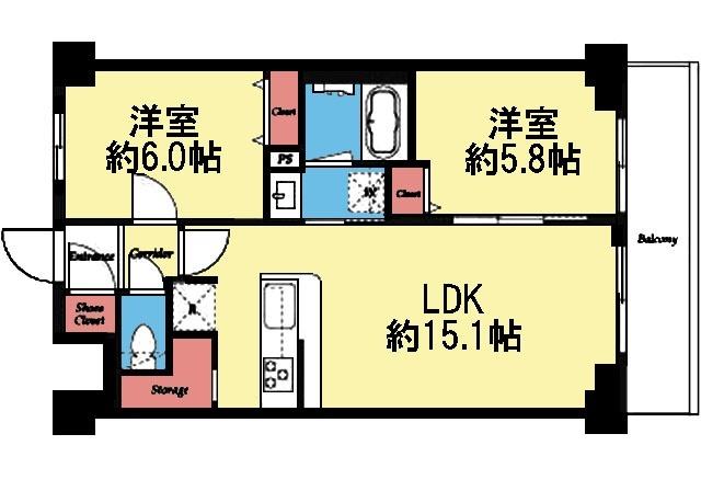 南東向き2LDK