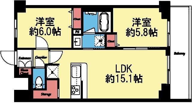 南東向き2LDK