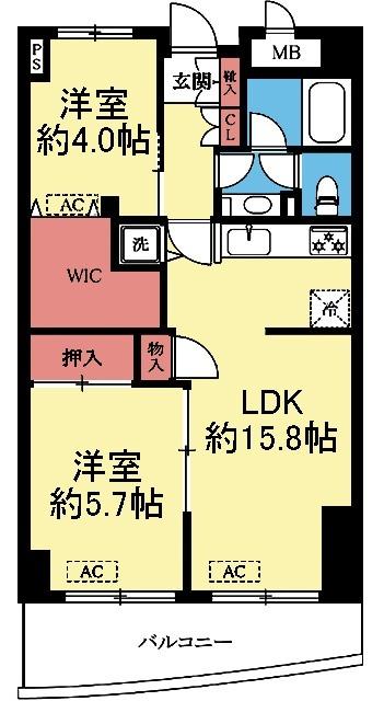 収納豊富な2LDK