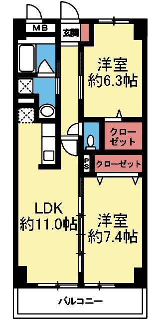 南向き2LDK