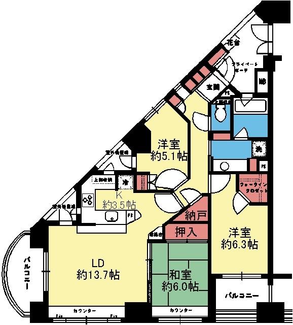採光豊富な角部屋