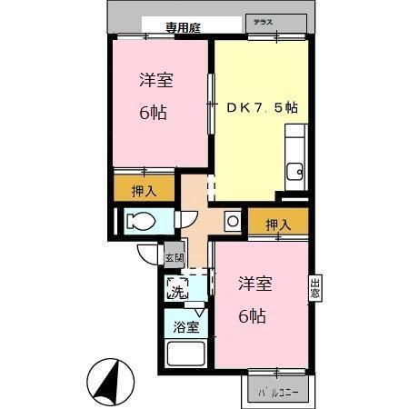 プレジールみゆき　B棟（102） 間取り図画像