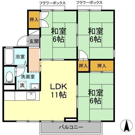 アンプルール　D棟（201） 間取り図画像