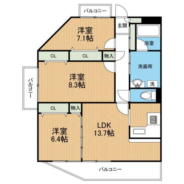 熊本市中央区島崎マンション 間取り図画像