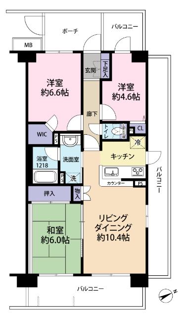 3面バルコニーの角住戸