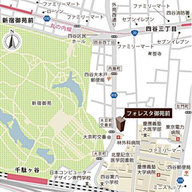 フォレスタ御苑前（1001） 地形図・案内図