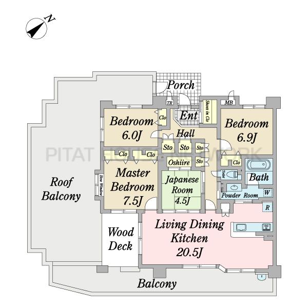 専有面積105.91m2、バルコニー面積