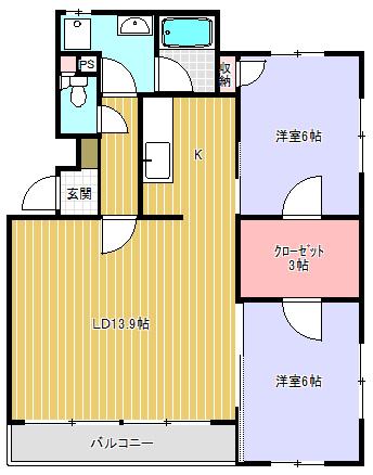 ヒルトップ名坂（102） 間取り図画像