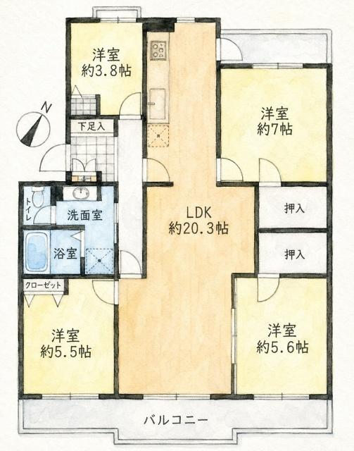 【4LDK×団地1階】西神大寺団地　4号棟103号室（103） 間取り図画像