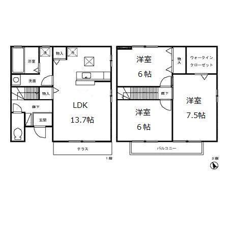 キャトルスクアール本宮　Ａ（102） 間取り図画像