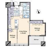 2LDK+S・68.03㎡。床暖房・天井埋込エアコンに加え、食洗機・ディスポーザ・浄水器・カップボード完備。Caesarstone採用の設備が揃う住戸。