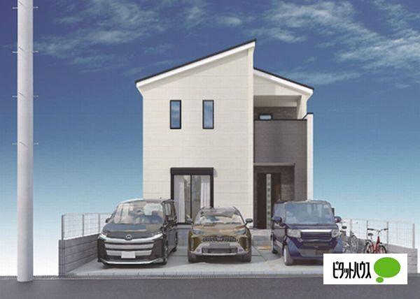 全１棟現　並列で楽々、駐車場３台分 外観
