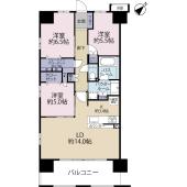 3LDK、専有面積78.04m2、バルコニー面積12.9m2