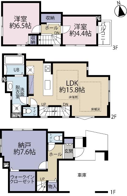 全１棟現場　２階に水回り集約で家事動線◎ 間取り図画像
