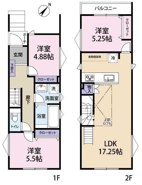 全３棟／１号棟　スペースの使い分けができるロフト付き 間取り図画像