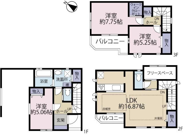 全２棟／Ａ号棟　前面道路６ｍで車の出し入れ楽々 間取り図画像