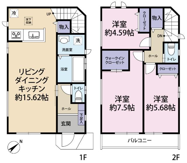 全２棟／Ａ号棟　家事の時短の嬉しい食洗機付き 間取り図画像