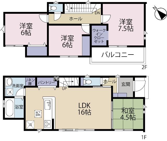 全３棟／３号棟　前面道路広々の１２m 間取り図画像
